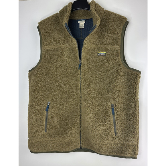 LL Bean Mountain Pile Fleece Vest Sherpa Zip Pockets Fatigue Green Mens XXL Tall - Picture 7 of 14